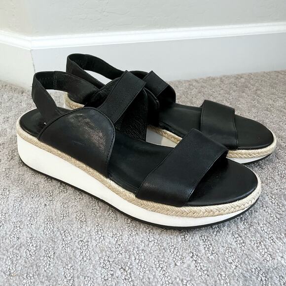Eileen Fisher Dash Leather Wedge Sandals Size 11 Slingback Vacation Resort Boho - Picture 2 of 16